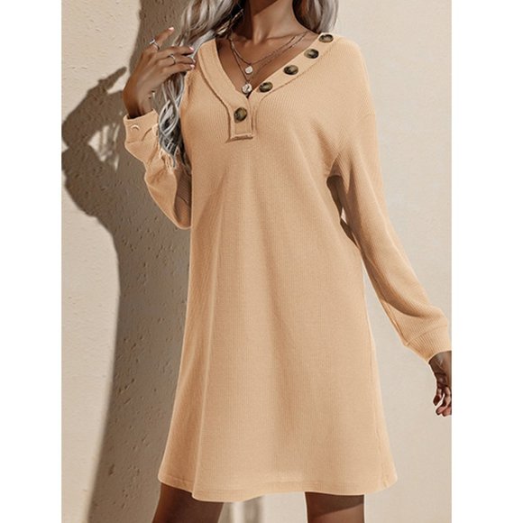 Primrose Signature Boutique Dresses & Skirts - V-NECK LONG SLEEVE SWEATER DRESS